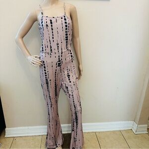 Elegant Blush/Taupe and Black Patterned Jumpsuit